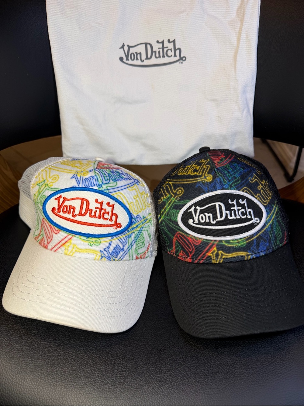 Set Of 2 Von Dutch Flying Eyeball Trucker Hat Black Mesh Snapback Adjustable Cap - Picture 1 of 12